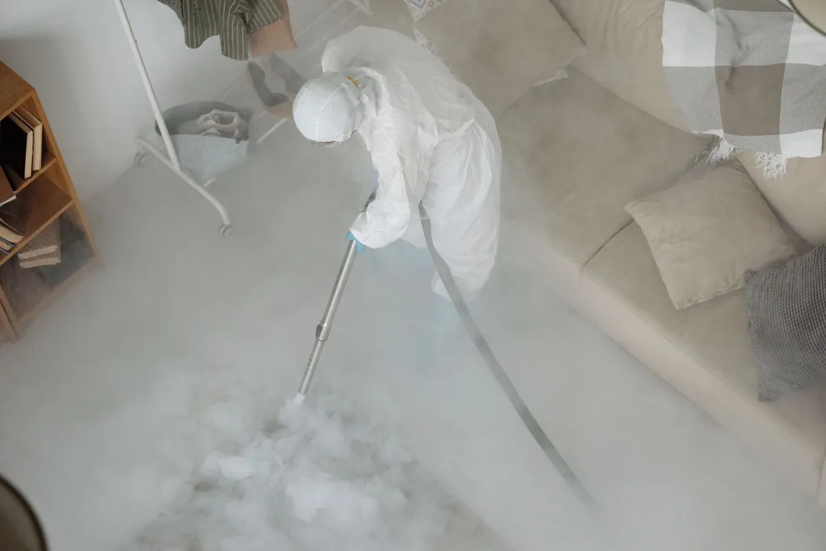 Biohazard cleanup technician in protective equipment, South Berwick, ME